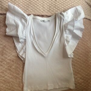 zara white ruffled sleeve top